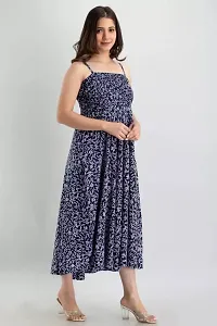 Women Fit and Flare Blue, White Dress-thumb4
