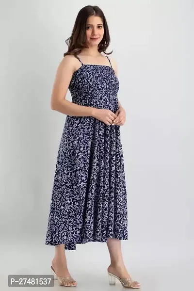 Women Fit and Flare Blue, White Dress-thumb5