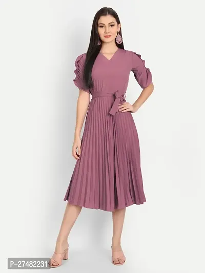 Women Pleated Pink Dress