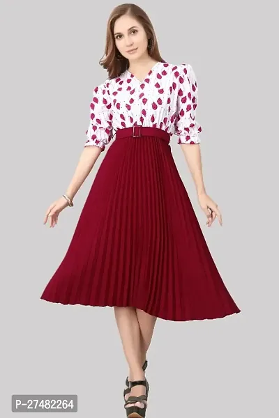 Floral Printed Shirt Collar Pleated Fit  Flare Midi Dress