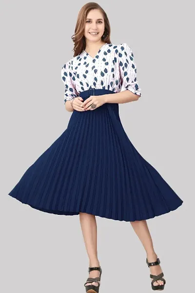 Floral Shirt Collar Pleated Fit Flare Midi Dress