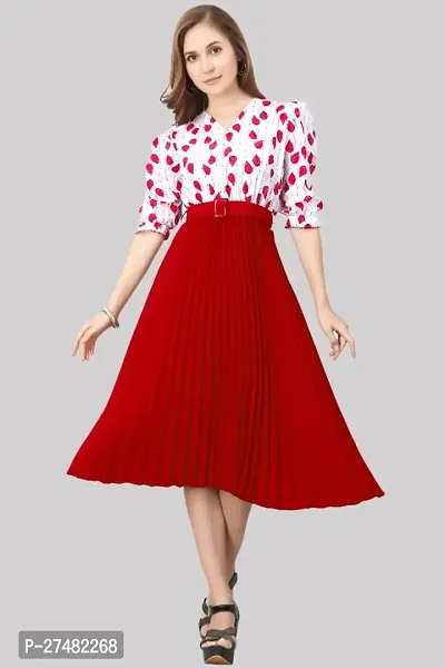Floral Printed Shirt Collar Pleated Fit  Flare Midi Dress