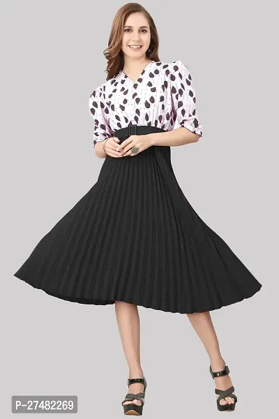 Floral Printed Shirt Collar Pleated Fit  Flare Midi Dress-thumb5