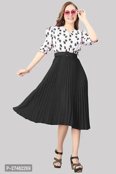 Floral Printed Shirt Collar Pleated Fit  Flare Midi Dress-thumb2