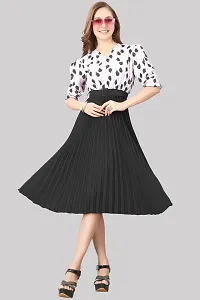 Floral Printed Shirt Collar Pleated Fit  Flare Midi Dress-thumb2