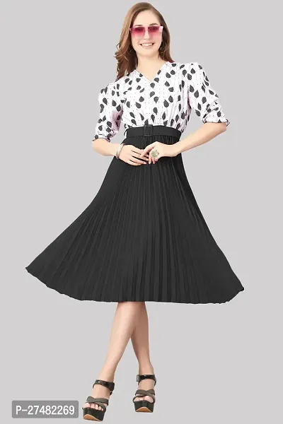 Floral Printed Shirt Collar Pleated Fit  Flare Midi Dress-thumb3