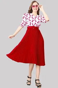 Floral Printed Shirt Collar Pleated Fit  Flare Midi Dress-thumb3