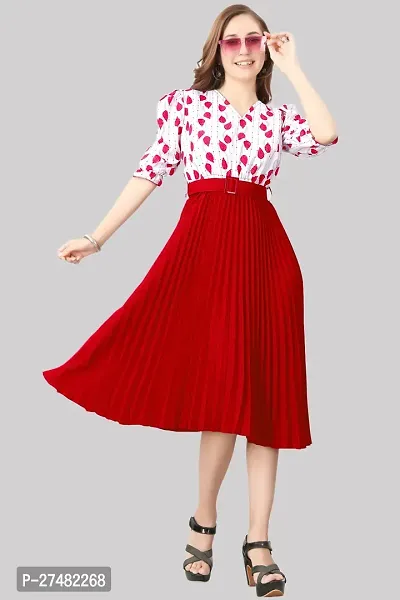 Floral Printed Shirt Collar Pleated Fit  Flare Midi Dress-thumb4