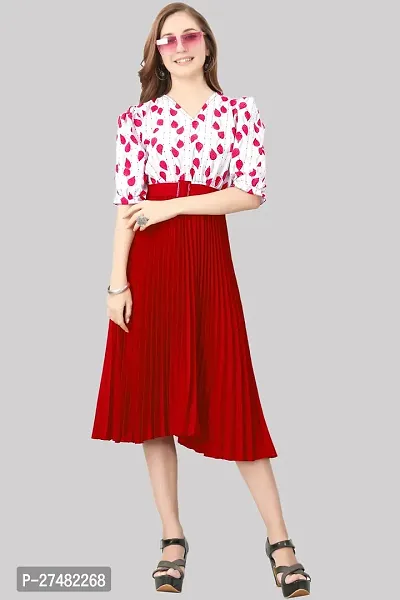 Floral Printed Shirt Collar Pleated Fit  Flare Midi Dress-thumb2