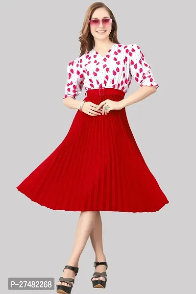 Floral Printed Shirt Collar Pleated Fit  Flare Midi Dress-thumb3