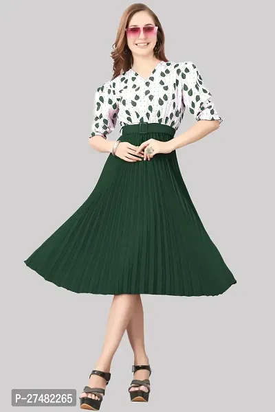 Floral Printed Shirt Collar Pleated Fit  Flare Midi Dress-thumb2