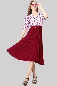 Floral Printed Shirt Collar Pleated Fit  Flare Midi Dress-thumb4