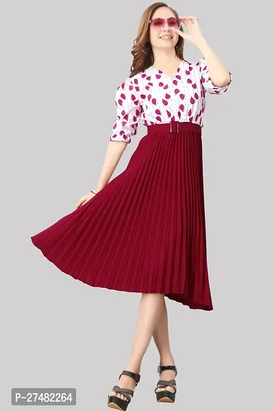 Floral Printed Shirt Collar Pleated Fit  Flare Midi Dress-thumb5