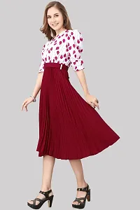 Floral Printed Shirt Collar Pleated Fit  Flare Midi Dress-thumb1