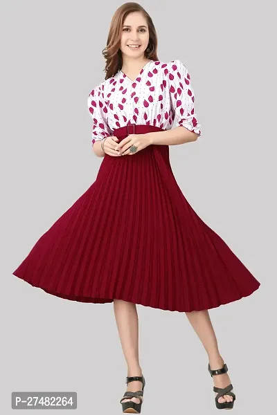 Floral Printed Shirt Collar Pleated Fit  Flare Midi Dress-thumb3