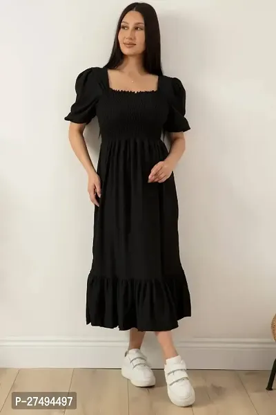 Classic Crepe Solid Dresses for Women-thumb0