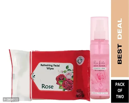 GELATO BEAUTY Pure and Natural Rose Water Face Toner Skin  + Face Cleansing Refreshing wet wipes with Aloe Vera Extract (Combo Pack)