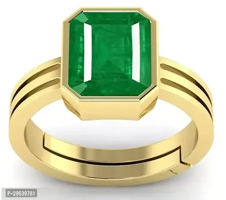 Alluring Golden Brass Emerald Real Stone Rings For Men