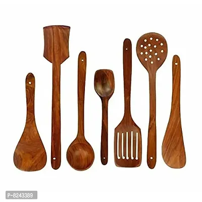 Wooden Cooking Utensil Set Non-Stick Pan Kitchen Tool Spoon Set of 7 (Brown)-thumb0