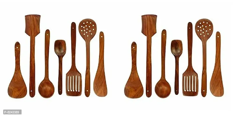 Wooden Cooking Utensil Set Non-Stick Pan Kitchen Tool Spoon Set of 7 (Brown)-thumb2