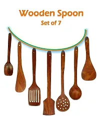 Wooden Cooking Utensil Set Non-Stick Pan Kitchen Tool Spoon Set of 7 (Brown)-thumb2