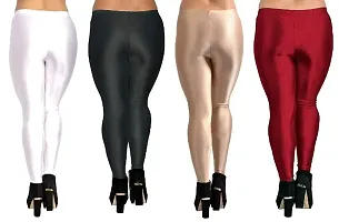 Stylish Multicoloured Satin Solid Leggings For Women Pack Of 4-thumb1