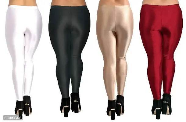 Stylish Multicoloured Satin Solid Leggings For Women Pack Of 4-thumb2