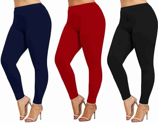 Work Wear Cotton Solid Leggings Pack Of 3