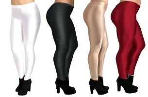 Stylish Multicoloured Satin Solid Leggings For Women Pack Of 4-thumb2