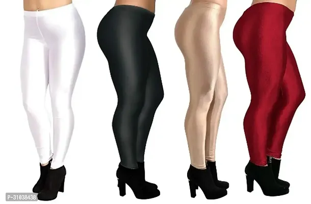 Stylish Multicoloured Satin Solid Leggings For Women Pack Of 4-thumb3