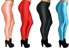 Fabulous Multicoloured Silk Blend  Leggings Combo For Women-thumb2