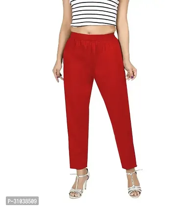 Stylish Red Cotton Blend Solid Ethnic Pants For Women