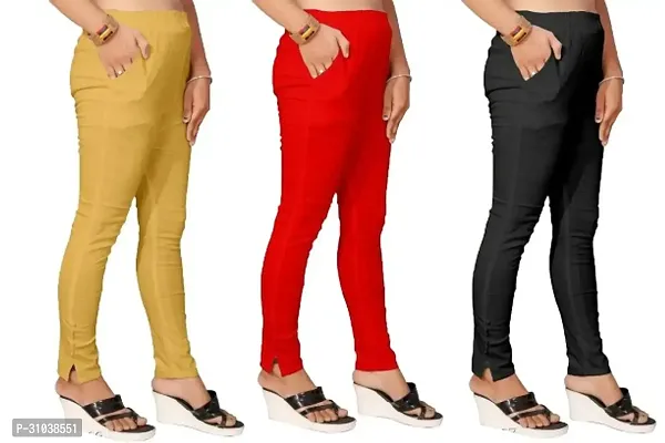 Stylish Multicoloured Cotton Slub Solid Ethnic Pants For Women Pack Of 3