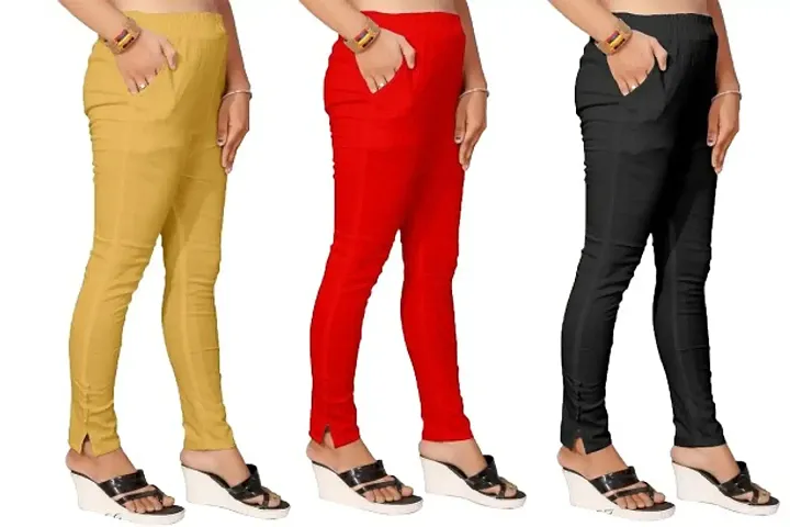 Stylish Cotton Slub Solid Leggings For Women - Pack Of 3