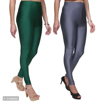 Stylish Multicoloured Satin Solid Leggings For Women Pack Of 2-thumb0