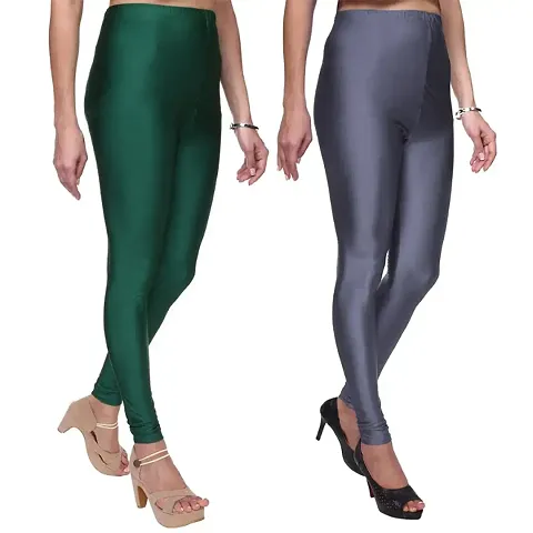 Stylish Satin Lycra Solid Leggings For Women- Pack Of 2