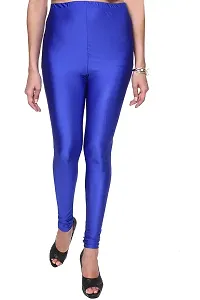 Stylish Blue Satin Solid Leggings For Women-thumb1