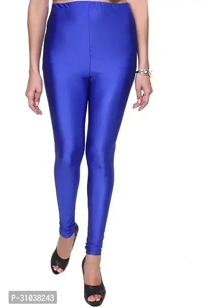 Stylish Blue Satin Solid Leggings For Women-thumb2