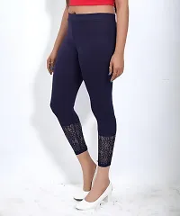 Stylish Navy Blue Cotton Solid Leggings For Women-thumb2