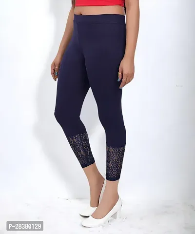 Stylish Navy Blue Cotton Solid Leggings For Women-thumb3