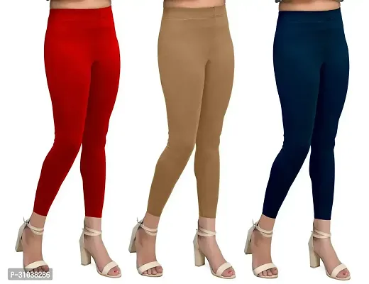 Stylish Multicoloured Cotton Blend Solid Leggings For Women Pack Of 3-thumb0