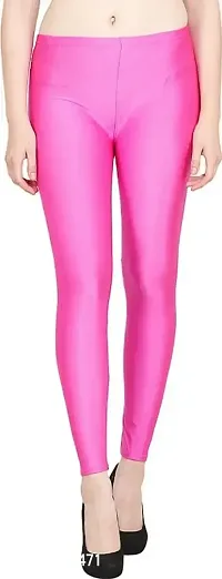 Fabulous Pink Cotton Spandex Solid Leggings For Women