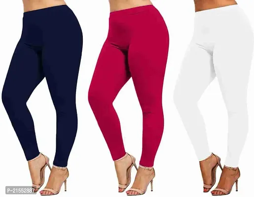 Stylish  Comfortable Cotton Ankle Length Women's Premium Cotton Stretchable Leggings with Rib for women Combo-thumb0