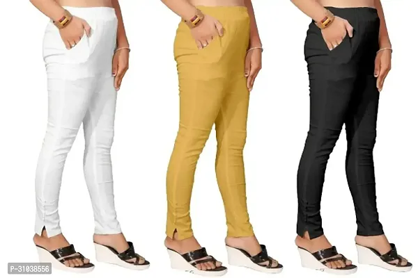 Stylish Multicoloured Cotton Slub Solid Ethnic Pants For Women Pack Of 3-thumb0