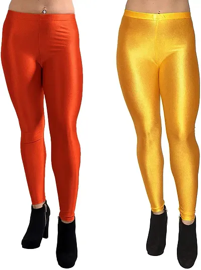 Stylish Satin Solid Leggings For Women - Pack Of 2