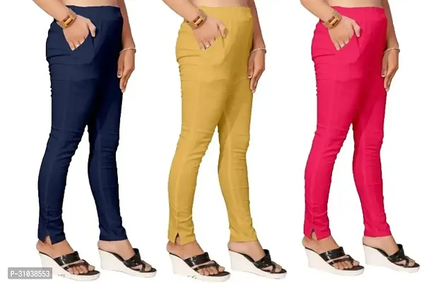 Stylish Multicoloured Cotton Slub Solid Ethnic Pants For Women Pack Of 3-thumb0