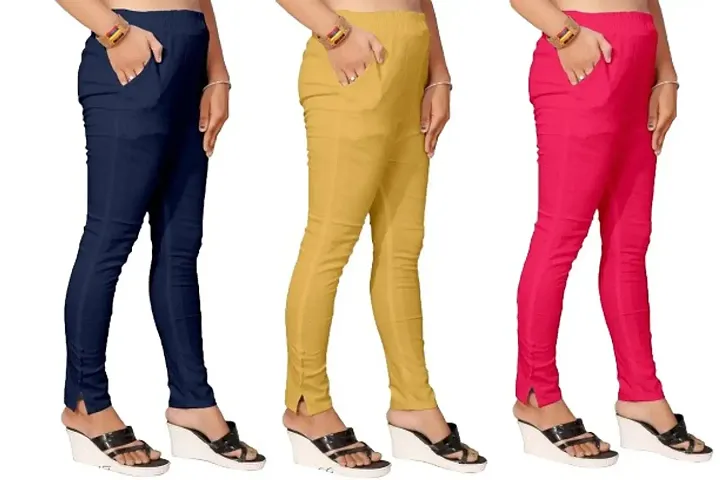 Stylish Cotton Slub Solid Leggings For Women - Pack Of 3