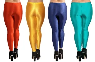 Stylish Multicoloured Satin Solid Leggings For Women Pack Of 4-thumb1