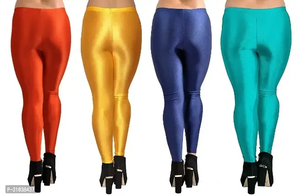 Stylish Multicoloured Satin Solid Leggings For Women Pack Of 4-thumb2