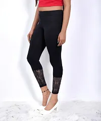 Stylish Black Cotton Solid Leggings For Women-thumb2